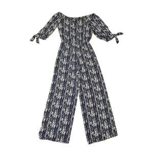 Tyche Off Shoulder Split Self Tie Quarter Sleeves Elastic Waist Pockets Jumpsuit